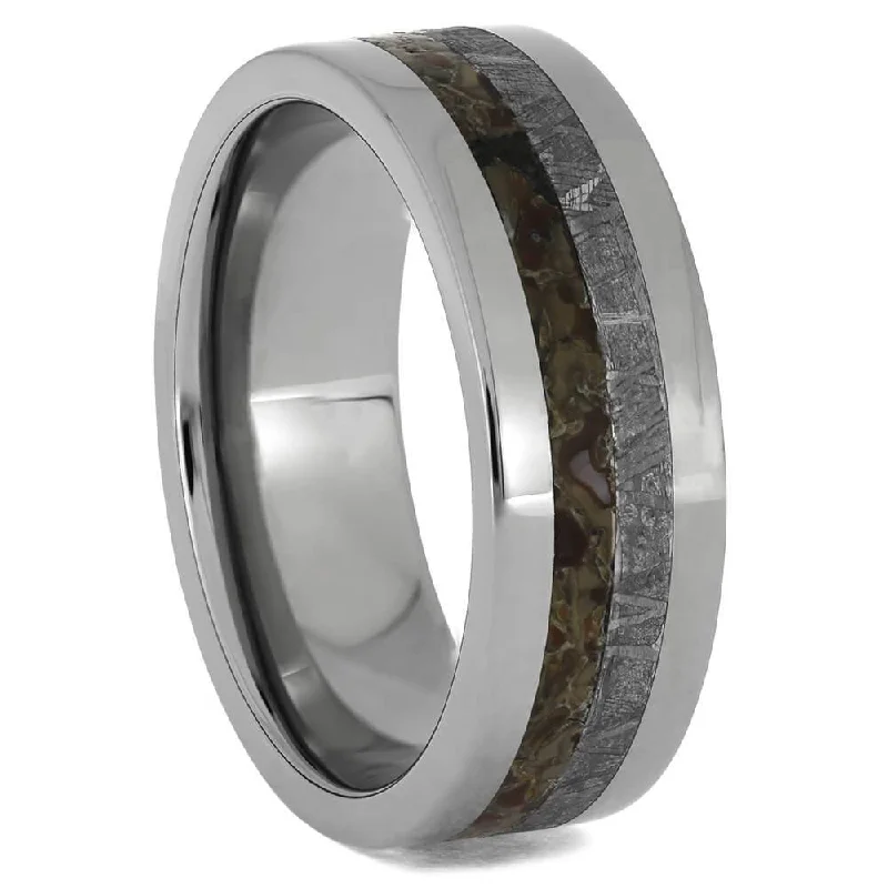 Meteorite & Dinosaur Bone Wedding Band for Men