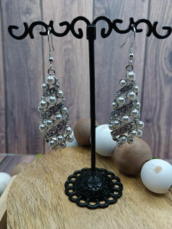 Silver Rhinestone & Grey Beaded Earrings