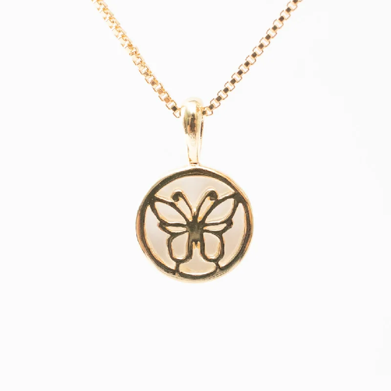 Gold Vermeil Mother of Pearl Butterfly Disc Necklace