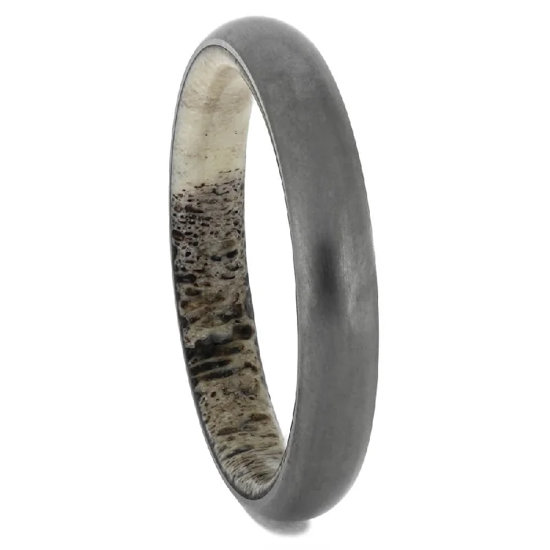 Matte Titanium Ring with Deer Antler Sleeve