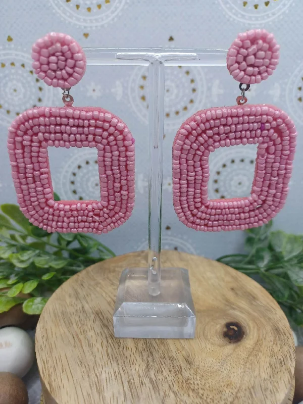 Ash Pink Sea Beaded Square Earrings