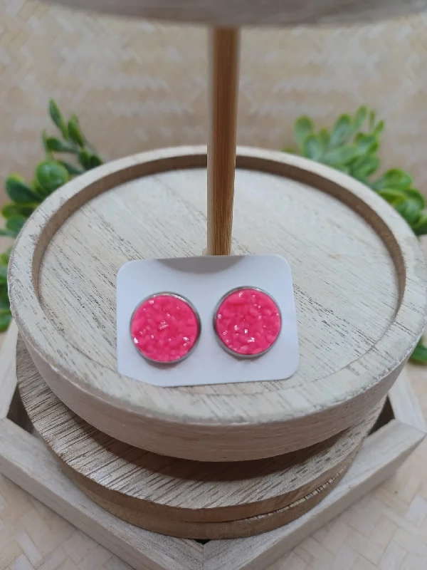 Hot Pink Druzy Style Earrings