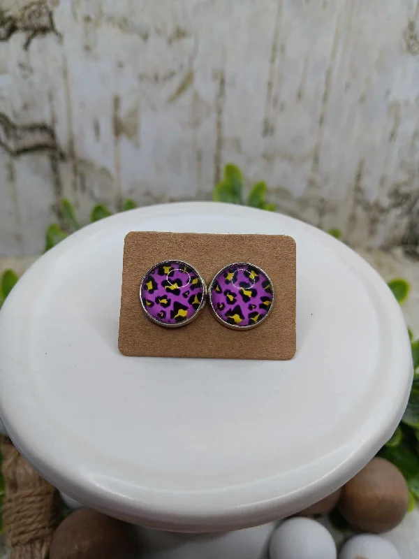 Purple Leopard Earrings