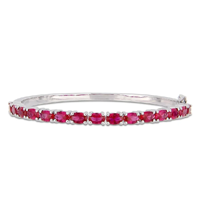 Miadora Sterling Silver 11 1/4ct TGW Created Ruby Semi-Eternity Bangle