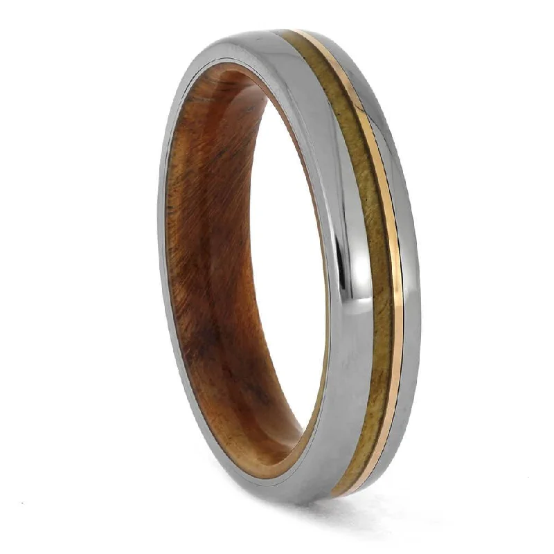 Flame Wood with Gold Pinstripe, Titanium Ring