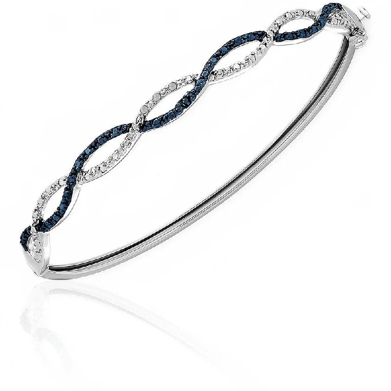 Finesque Silver Overlay Blue Diamond Accent Infinity Bangle