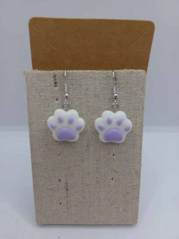 White & Purple Paw Print Earings