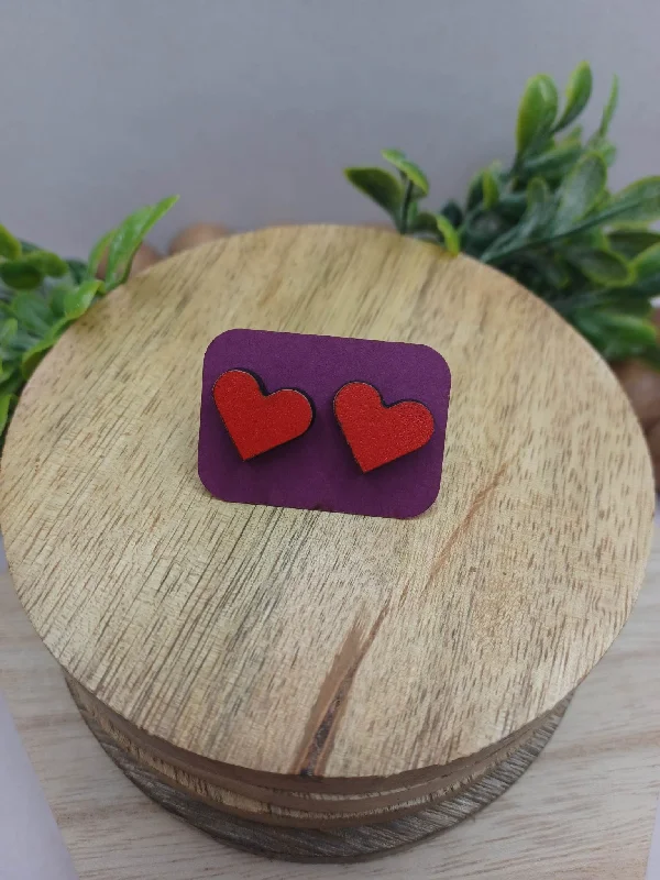 Red Wooden Heart Earrings