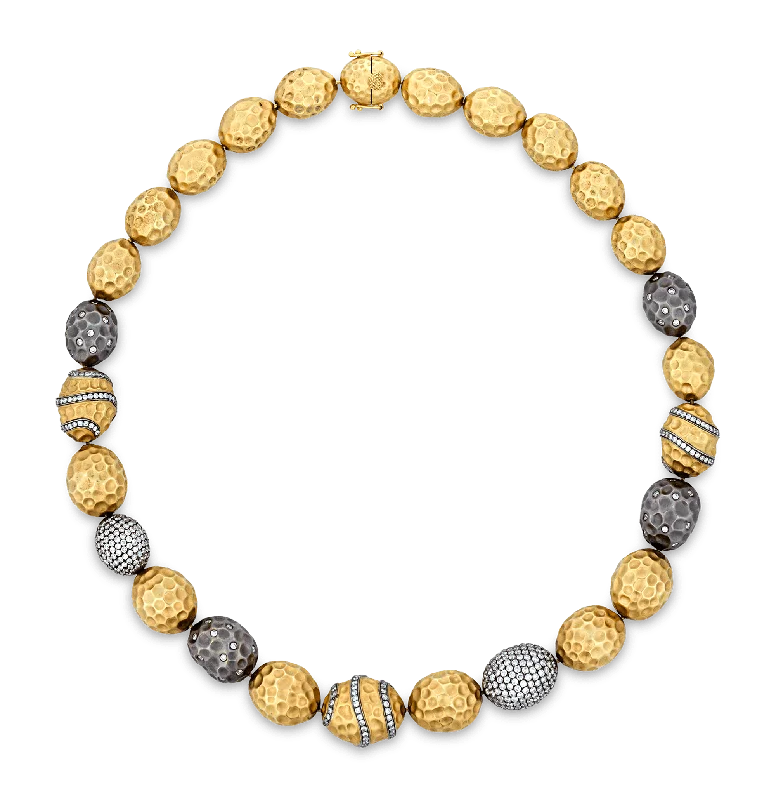 Gold and Diamond Bead Necklace, 8.80 carats