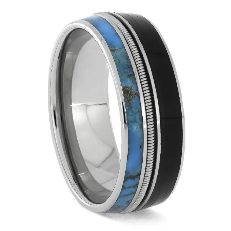 Vinyl Record Wedding Band with Turquoise and Guitar String