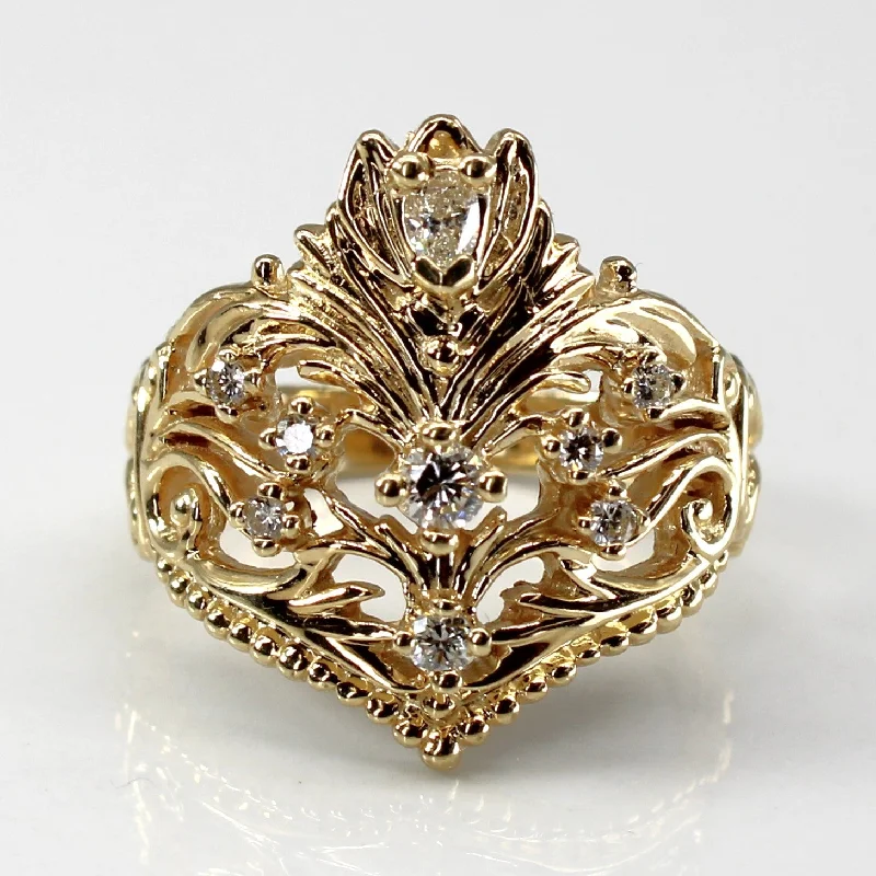 Crown Design Filigree Diamond Ring | 0.22ctw | SZ 6.5 |