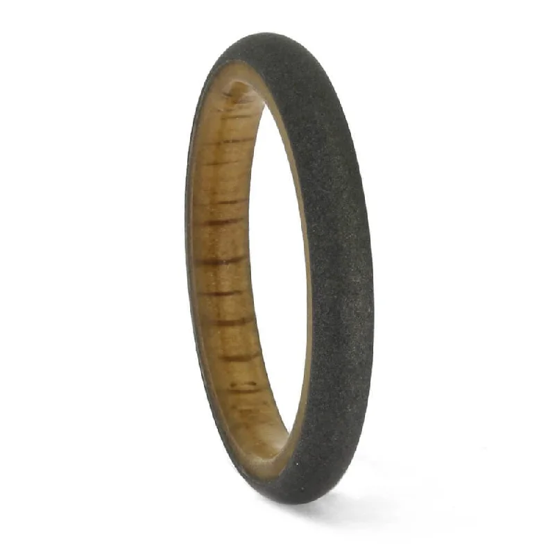 Sandblasted Titanium Ring with Oak Sleeve