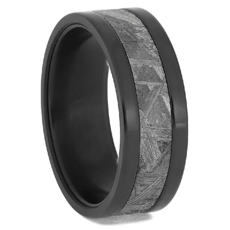 Meteorite & Matte Black Zirconium Men's Ring