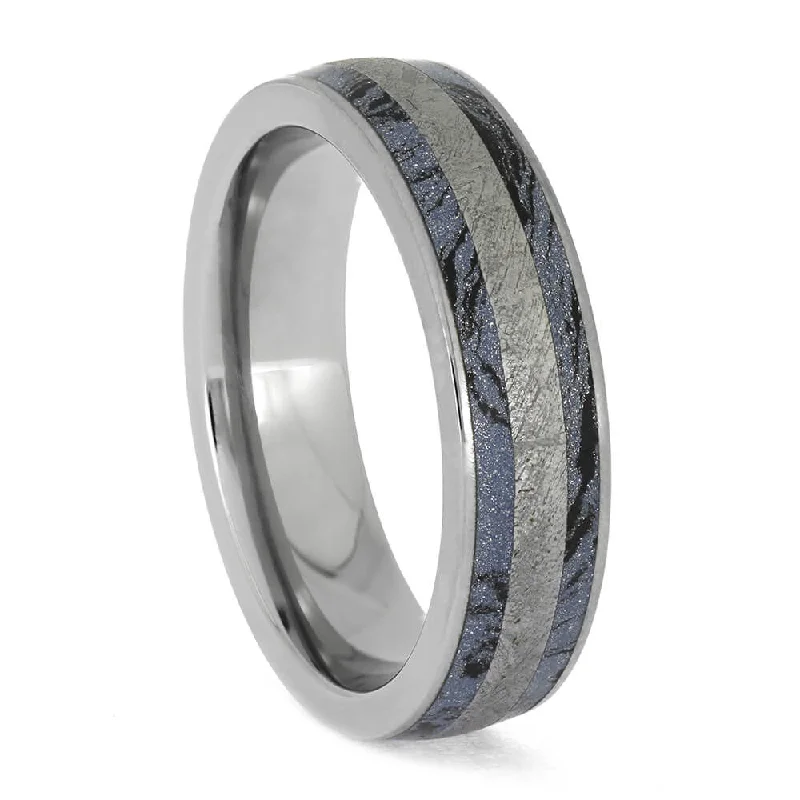 Troilite-Free Meteorite and Mokume Gane Unisex Wedding Band