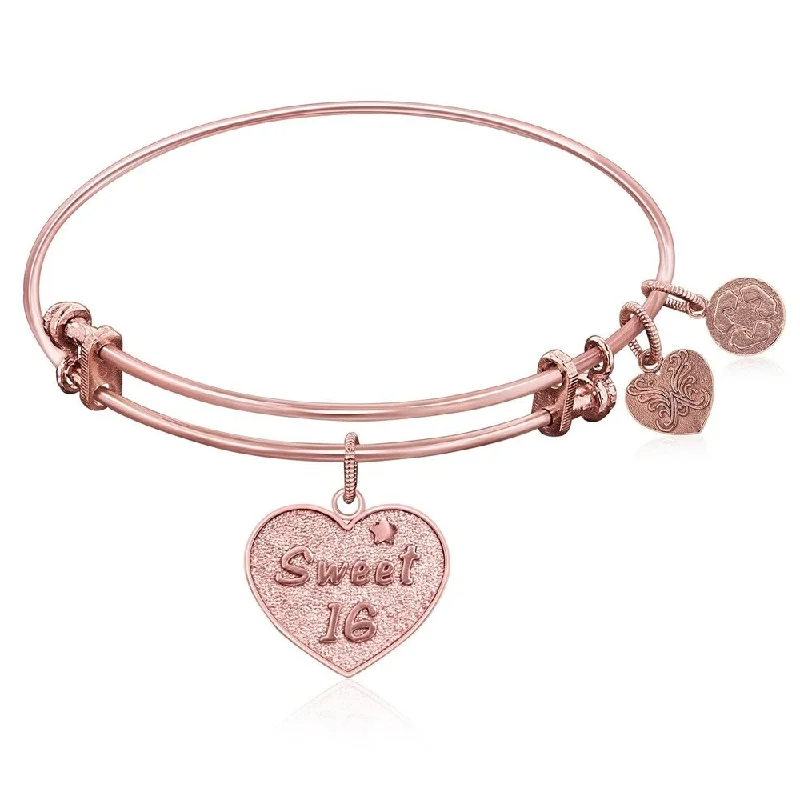 Expandable Bangle in Pink Tone Brass with Sweet 16 Symbol