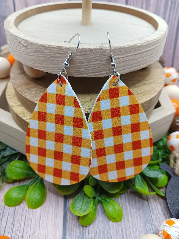 Orange & White Plaid Earrings