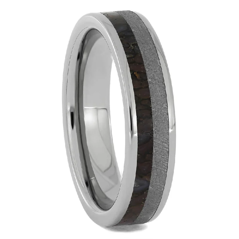 Meteorite and Fossil Wedding Band for Men