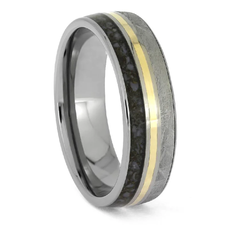 Crushed Dinosaur Bone & Meteorite Wedding Band