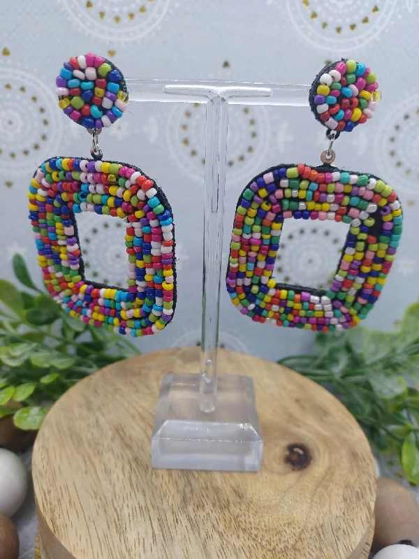 Multicolored Sea Beaded Square Earrings