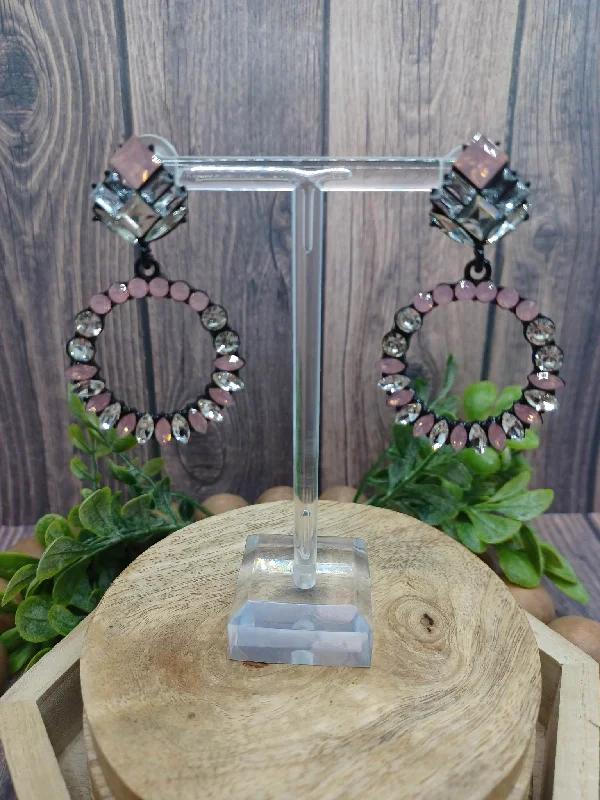 White & Opalescent Pink Rhinestone Earrings