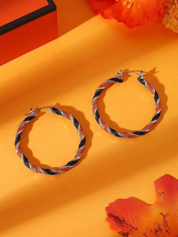 Black & Orange Glitter Hoop Earrings