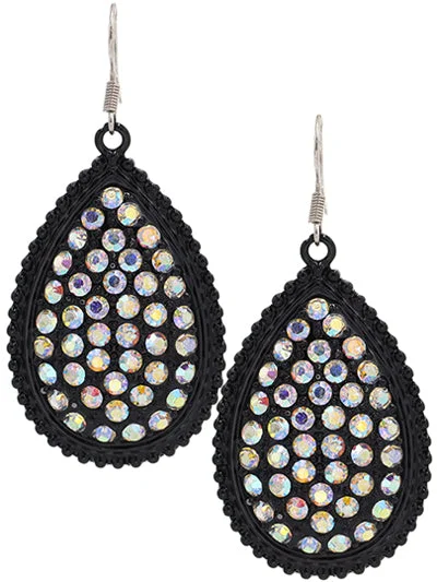 Black Teardrop Earring w / Mermaid Rhinestones