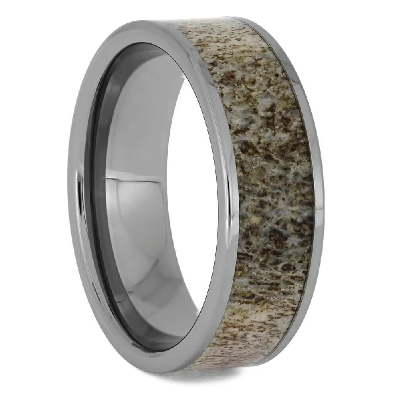 Tungsten Men's Wedding Band with Antler