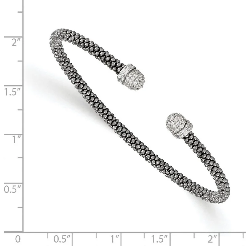 Curata 925 Sterling Silver Black Plated 3.5mm Cubic Zirconia Cuff Stackable Bangle