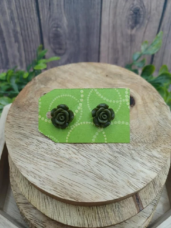 Hunter Green Rose Earrings