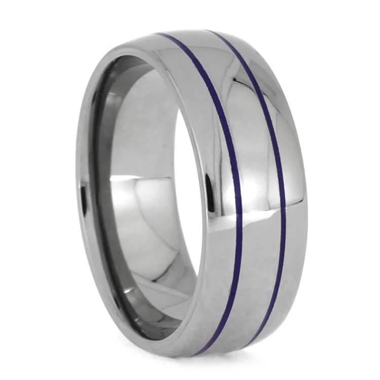 Thin Purple-Striped Ring in Polished Titanium