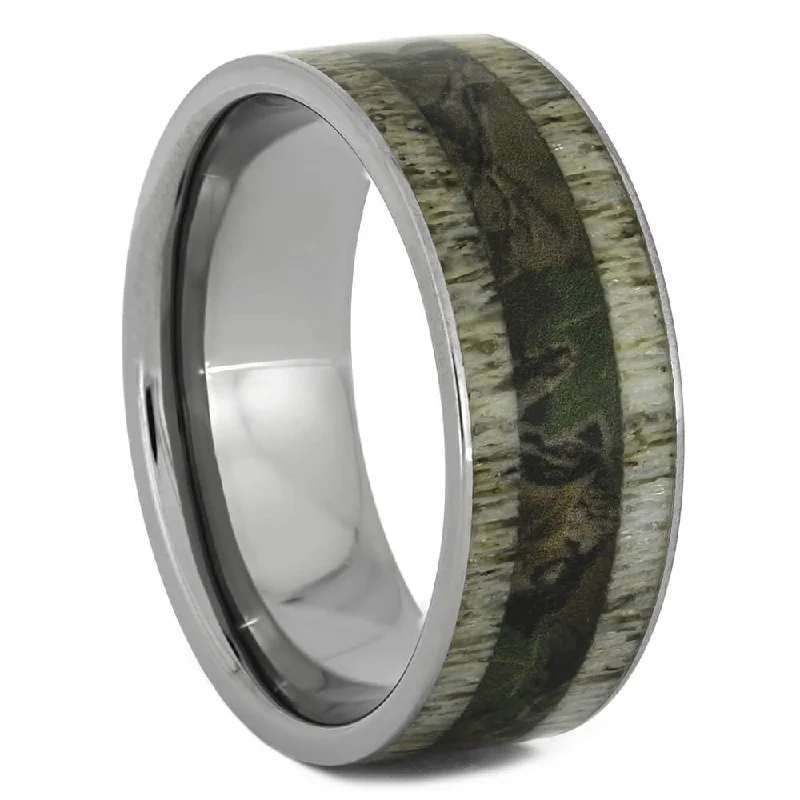 Deer Antler Wedding Band with Camo Print