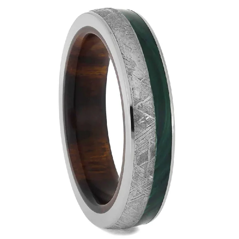 Malachite Wedding Band with Genuine Meteorite