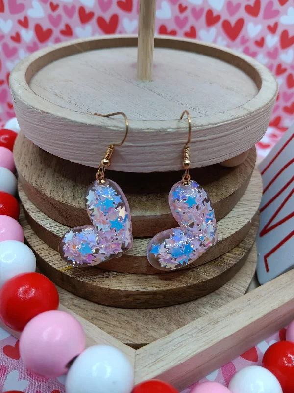 Pink Sequin Heart Earrings