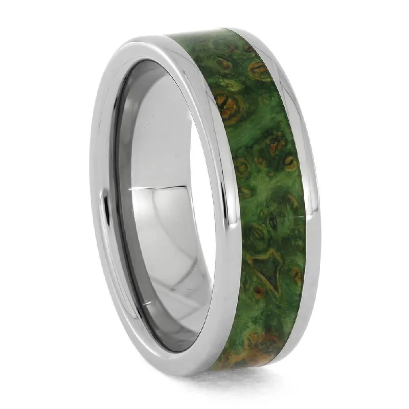 Green Box Elder Wedding Band in Titanium