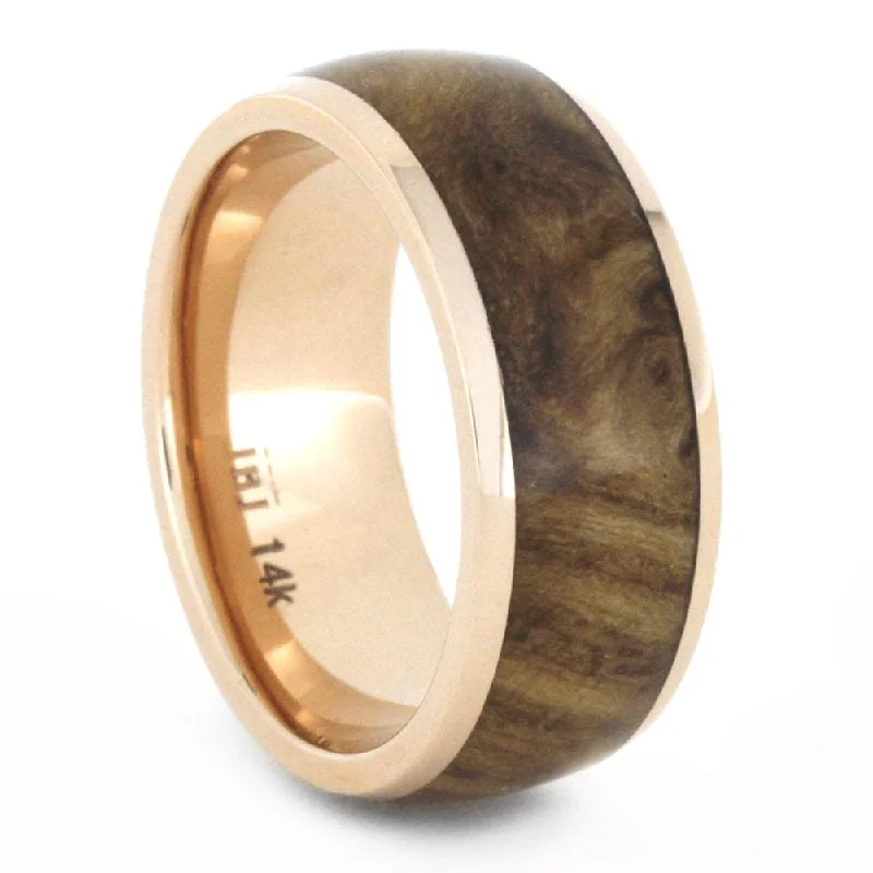 Rose Gold Wedding Band with Black Ash Burl Inlay