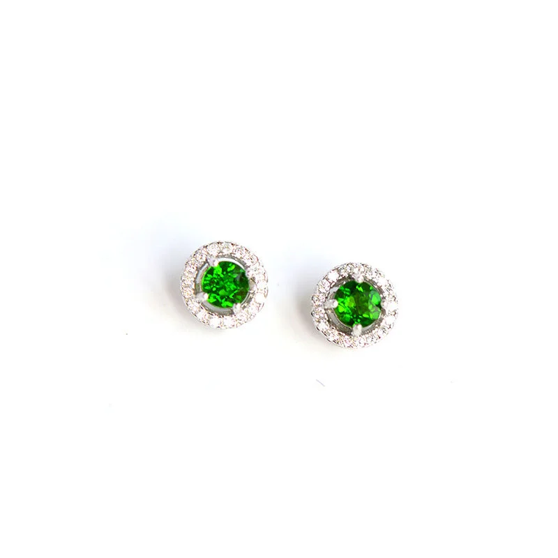 Diopside Stud Earrings in White Gold Plated Sterling Silver Handmade Jewelry Accessories Gifts Women