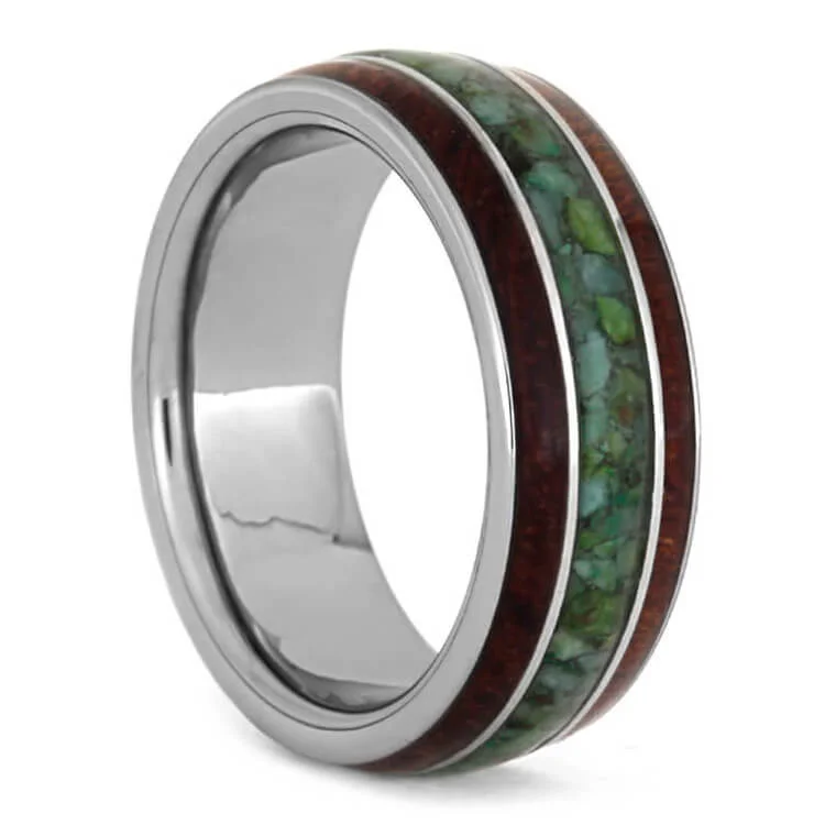 Tungsten Ring with Chrysocolla and Bubinga Wood