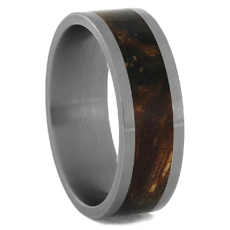 Titanium Ring with Camouflage Box Elder Burl Inlay