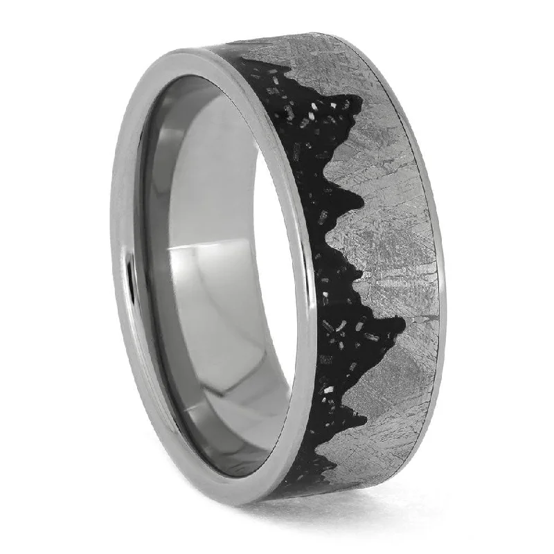 Moonscape Comprised of Meteorite and Stardust in Titanium Band