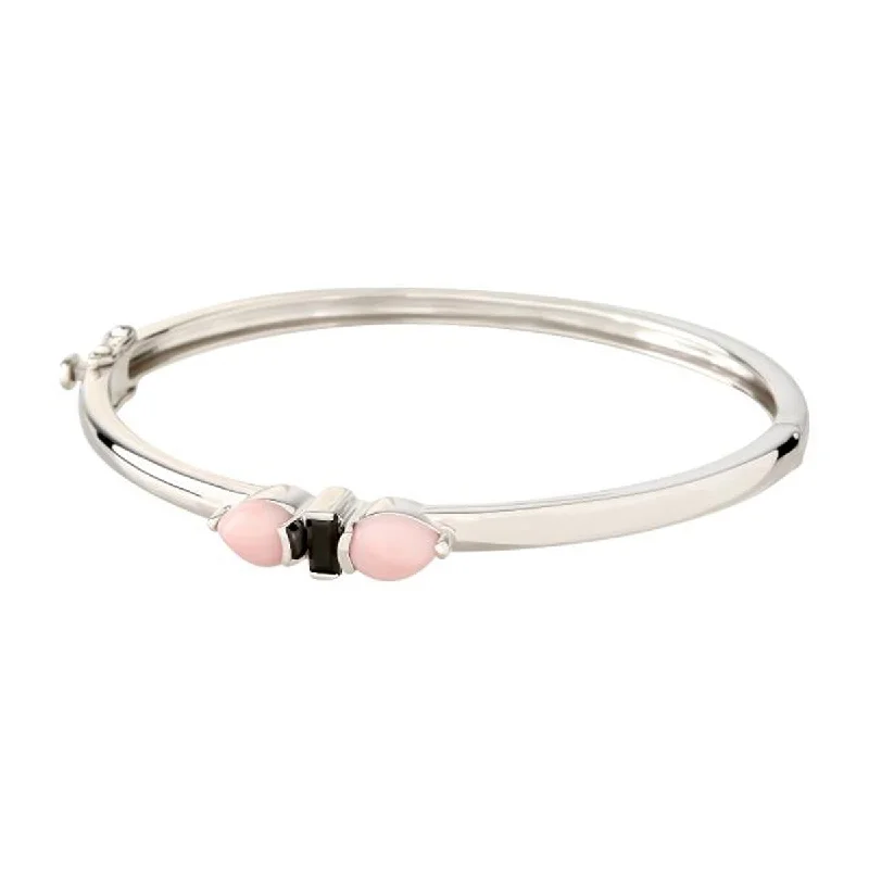 925 Sterling Silver Pink Opal and Black Spinel Bangle