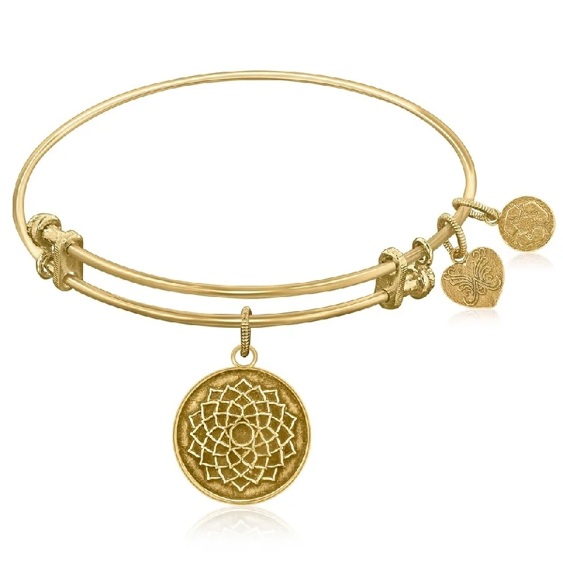 Expandable Bangle in Yellow Tone Brass with Lotus Flower Awakening Symbol