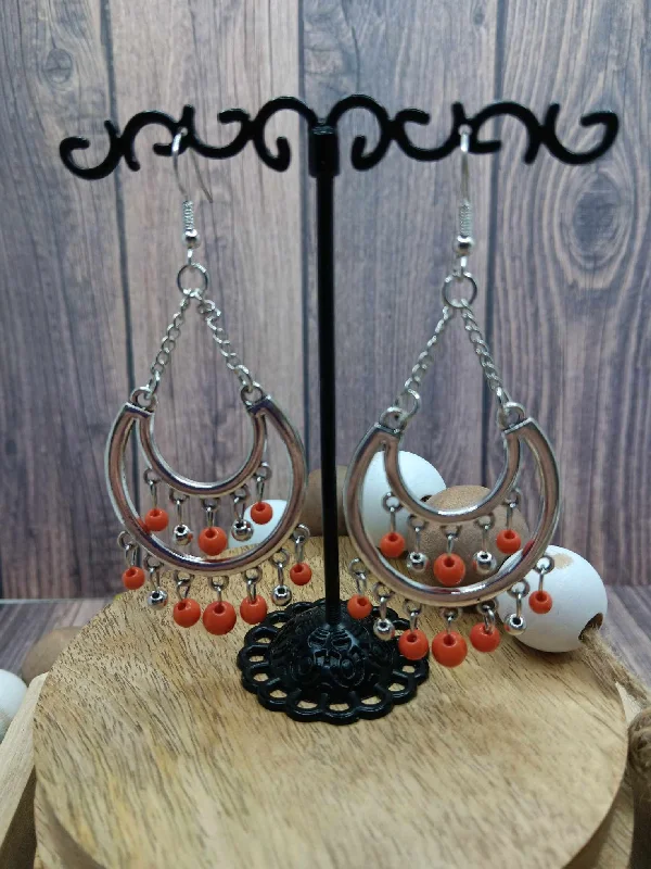 Silver & Orange Beaded Earrings