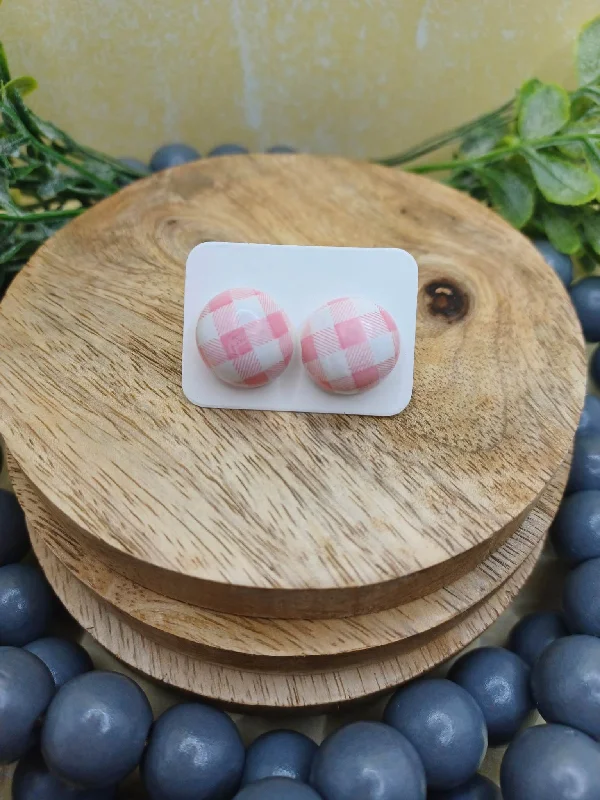 Pink & White Gigham Plaid Earrings