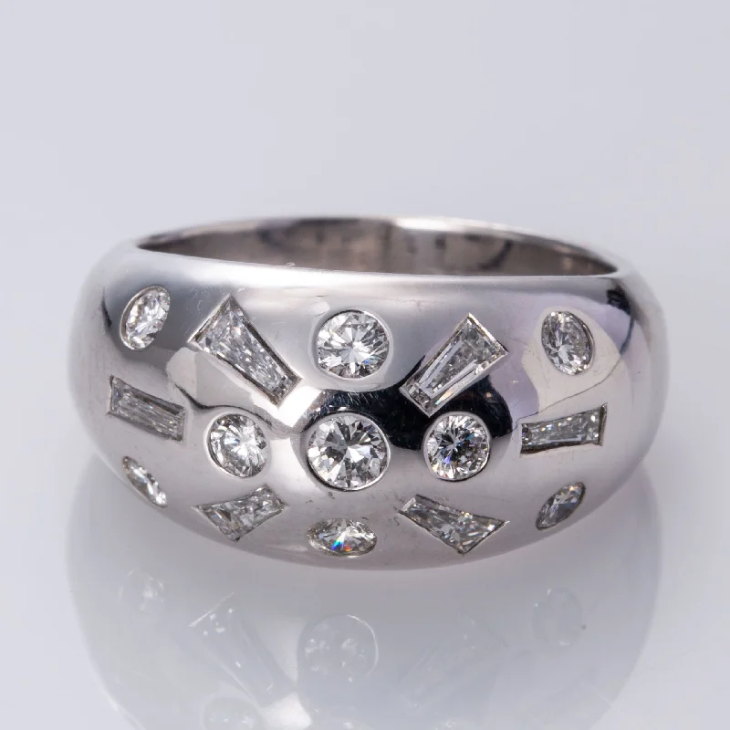 18K White Gold Flush Set Round and Baguette Diamond Ring | 0.85 ctw | SZ 7.5  |