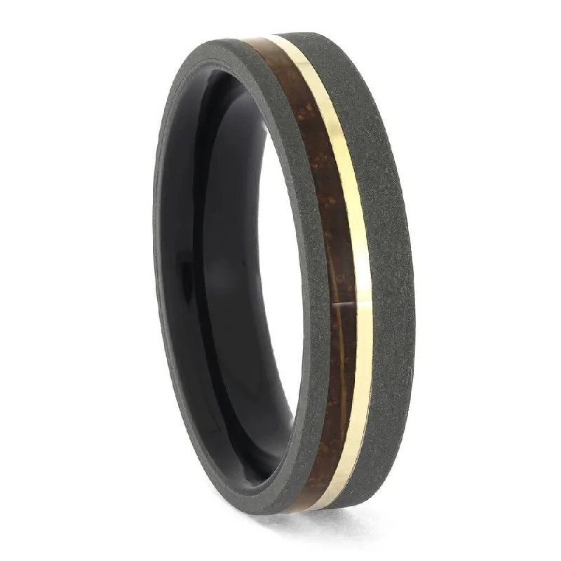 Double Wood Ring with Titanium and Gold Pinstripe