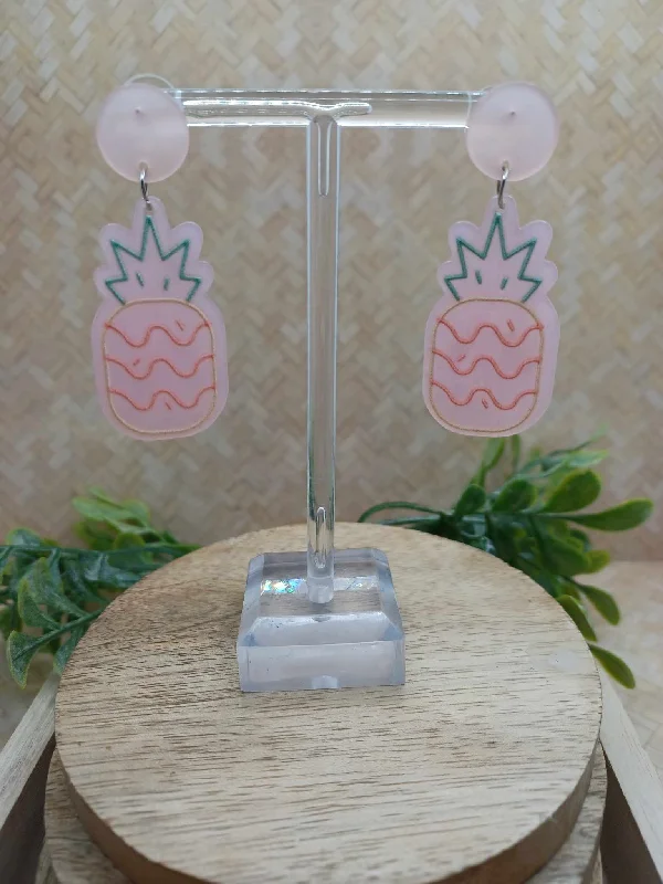 Pink Acrylic Pineapple Earrings