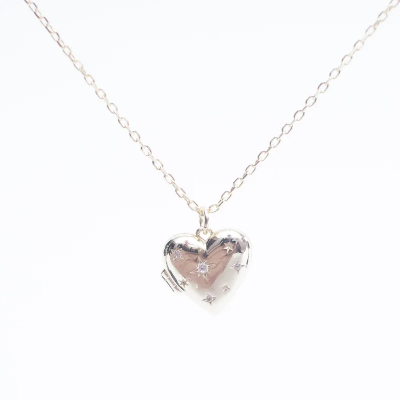 Gold Vermeil Small Heart Locket with Cubic Starbursts