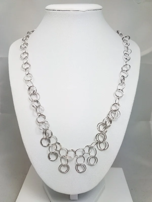 Fancy 20" 14k White Gold Hollow Circle Link Chain Necklace Italy