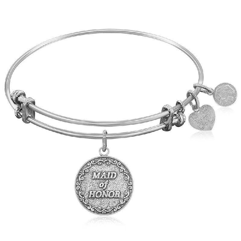 Expandable Bangle in White Tone Brass with Maid Of Honor Symbol