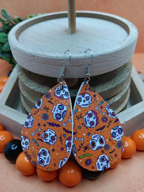 Orange Skeleton Earrings